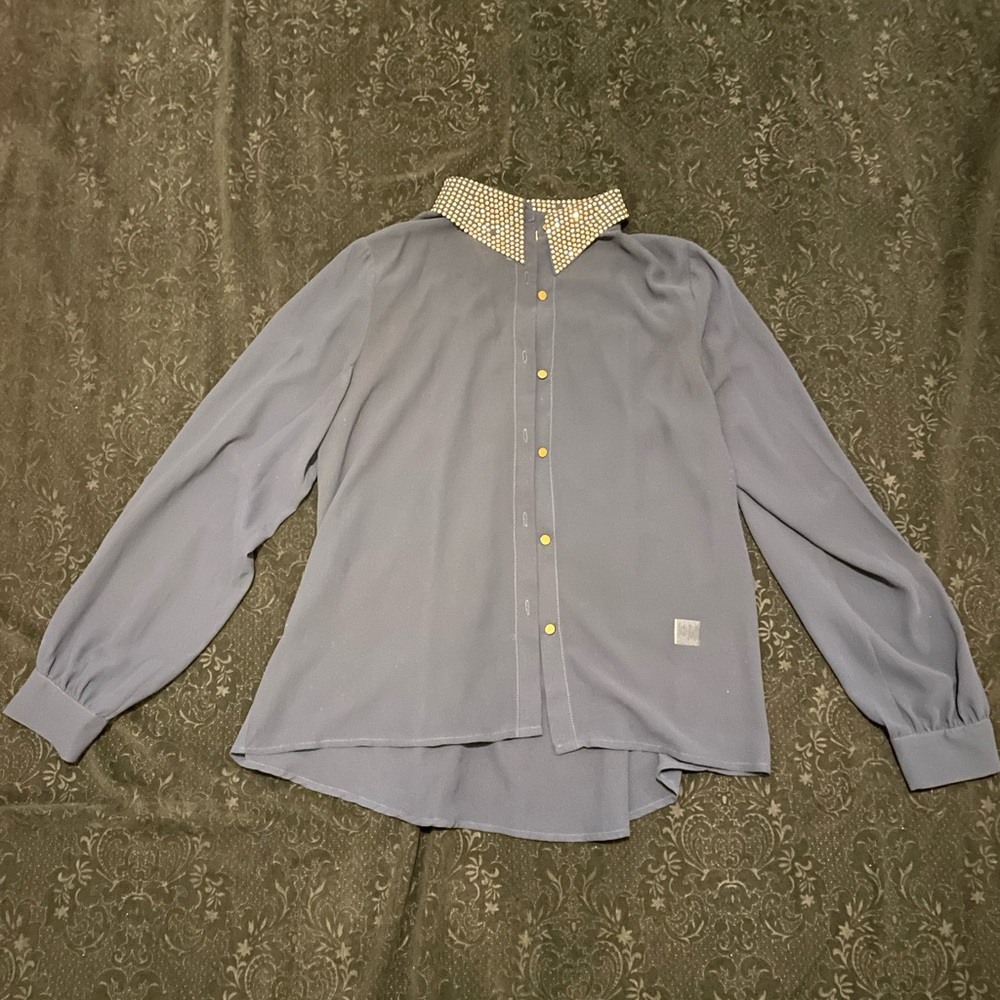 Navy blue sheer silky blouse